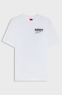 Cotton-jersey T-shirt with rhinestone artwork, White