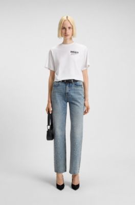 T-shirt i bomullsjersey med motiv i strass, Vit