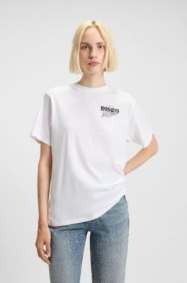 T-shirt i bomullsjersey med motiv i strass, Vit