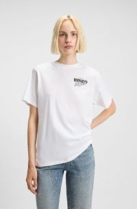 Cotton-jersey T-shirt with rhinestone artwork, White