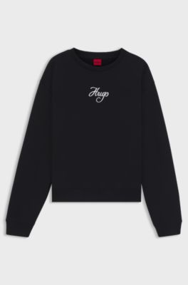Oversized-fit cotton-terry sweatshirt with glitter logo, Black