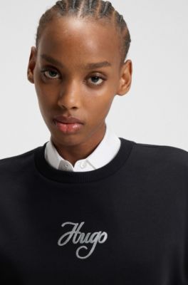 Oversized-fit cotton-terry sweatshirt with glitter logo, Black