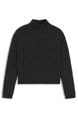 Knitted sweater with ribbed structure, Black
