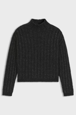 Knitted sweater with ribbed structure, Black