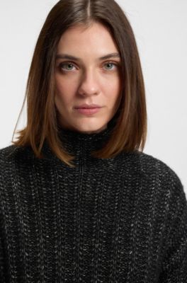 Knitted sweater with ribbed structure, Black