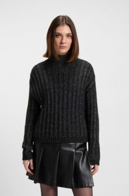 Knitted sweater with ribbed structure, Black