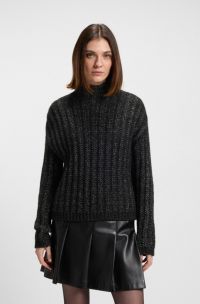 Knitted sweater with ribbed structure, Black