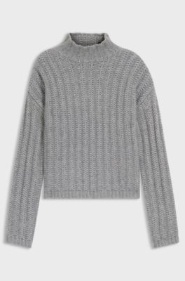 Knitted sweater with ribbed structure, Light Grey