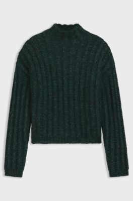 Knitted sweater with ribbed structure, Dark Green