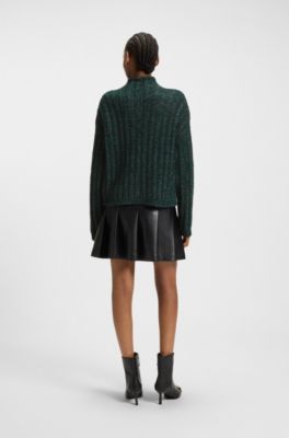 Knitted sweater with ribbed structure, Dark Green