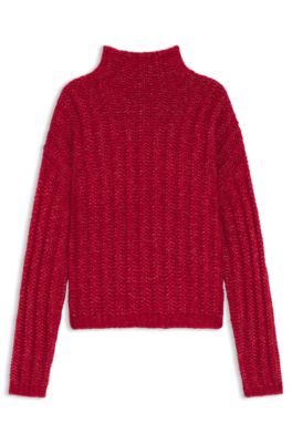 Knitted sweater with ribbed structure, Red