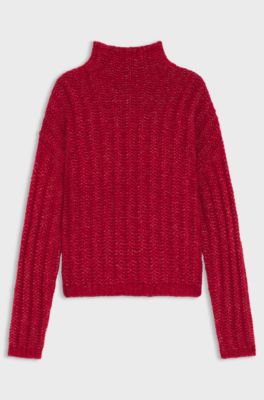 Knitted sweater with ribbed structure, Red