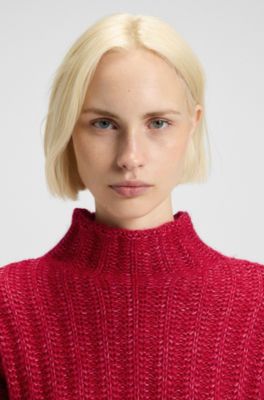 Knitted sweater with ribbed structure, Red