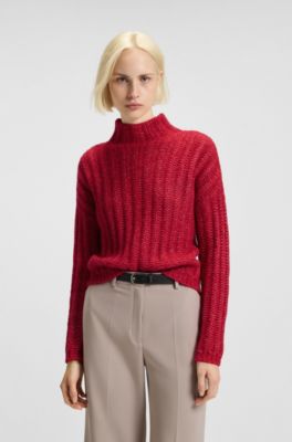 Knitted sweater with ribbed structure, Red