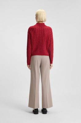 Knitted sweater with ribbed structure, Red