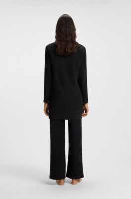 Long-sleeved nightdress in stretch cotton with logo print, Black