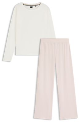 Stretch-cotton pyjamas with logo prints, White / Pink