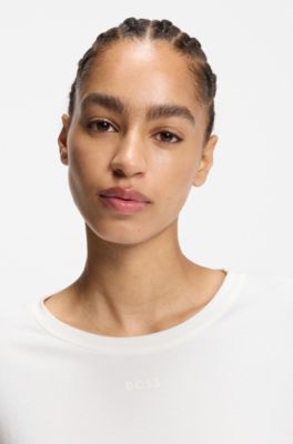 Stretch-cotton pyjamas with logo prints, White / Pink