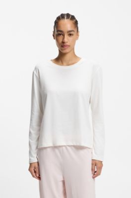 Stretch-cotton pyjamas with logo prints, White / Pink