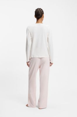 Stretch-cotton pyjamas with logo prints, White / Pink