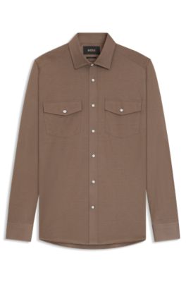 Slim-fit shirt in Italian-made cotton jersey, Beige