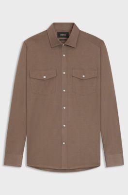 Slim-fit shirt in Italian-made cotton jersey, Beige