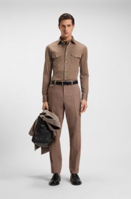 Slim-fit shirt in Italian-made cotton jersey, Beige