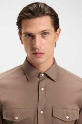 Slim-fit shirt in Italian-made cotton jersey, Beige