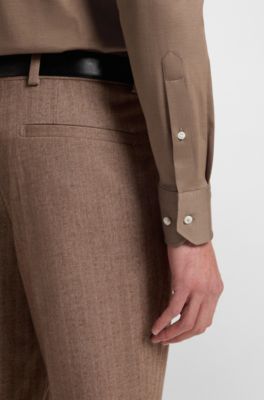 Slim-fit shirt in Italian-made cotton jersey, Beige