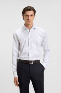 Regular-fit shirt in checked Italian-made cotton, Blue Stripes