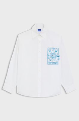 Oversized-fit blouse in cotton with tarot prints, White Patterned