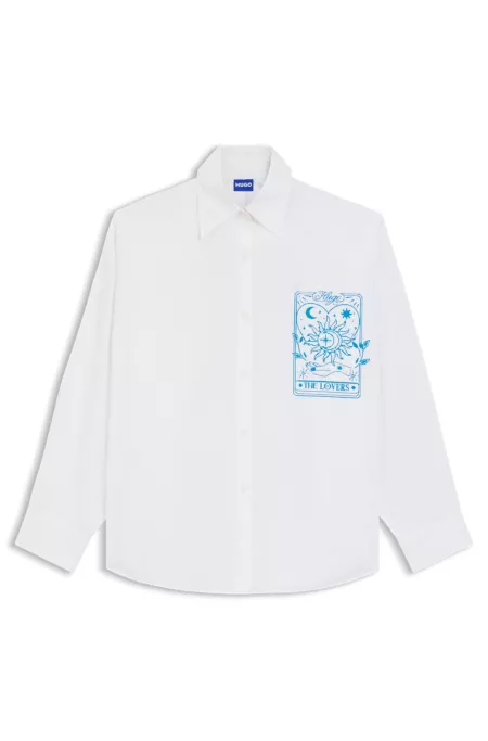 Oversized-fit blouse in cotton with tarot prints