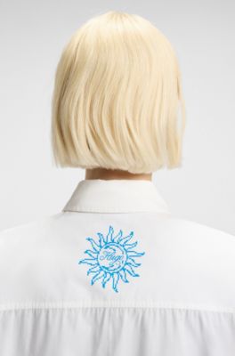 Oversized-fit blouse in cotton with tarot prints, White Patterned