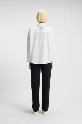 Oversized-fit blouse in cotton with tarot prints, White Patterned