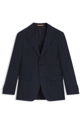 Blazer regular fit in misto lana e cashmere a quadri, Blu scuro