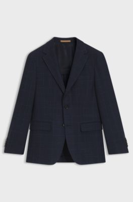Regular-fit blazer in checked wool and cashmere, Dark Blue