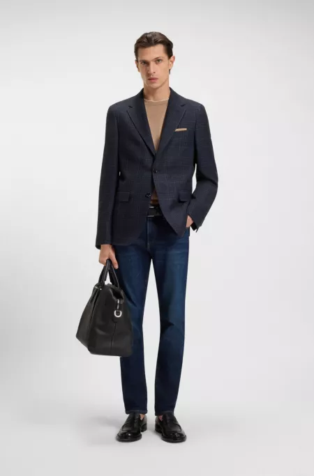 Regular-fit blazer in checked wool and cashmere