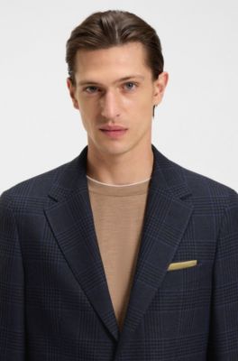 Regular-fit blazer in checked wool and cashmere, Dark Blue