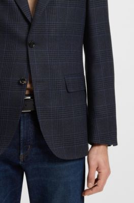 Regular-fit blazer in checked wool and cashmere, Dark Blue