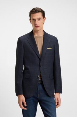 Regular-fit blazer in checked wool and cashmere, Dark Blue