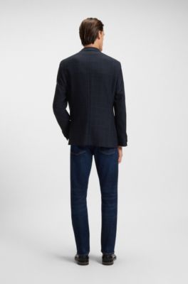 Blazer regular fit in misto lana e cashmere a quadri, Blu scuro