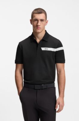 Polo Paddy actif en piqu&eacute; de coton m&eacute;lang&eacute;, Noir