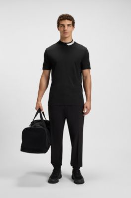 Stretch-cotton T-shirt with logo collar, Black
