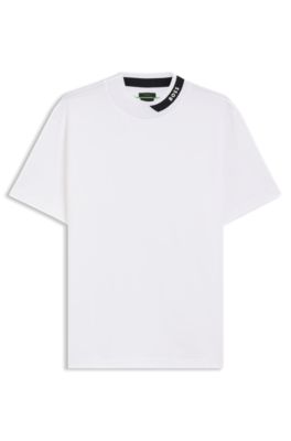 Stretch-cotton T-shirt with logo collar, White