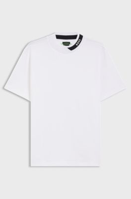 Stretch-cotton T-shirt with logo collar, White
