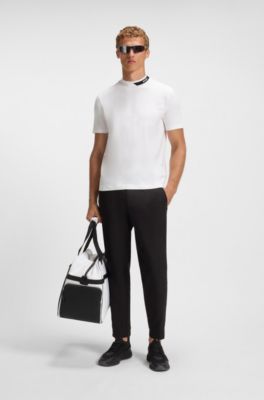 Stretch-cotton T-shirt with logo collar, White