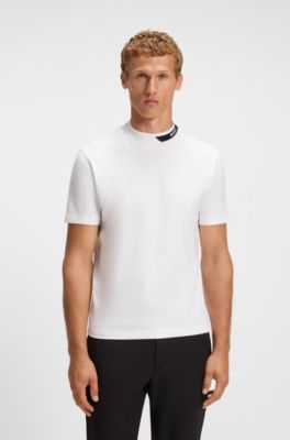 Stretch-cotton T-shirt with logo collar, White