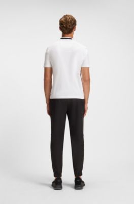 Stretch-cotton T-shirt with logo collar, White