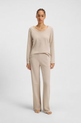 Pyjama-Top aus Baumwoll-Mix mit Waffelstruktur, Hellbeige