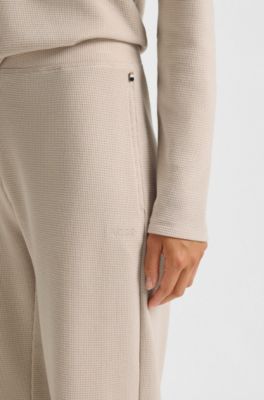 Cotton-blend pyjama bottoms with waffle structure, Light Beige